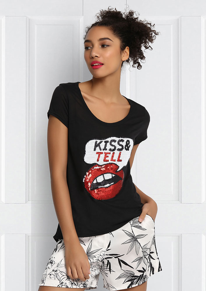 KISS AND TELL SEQUINNED TSHIRT