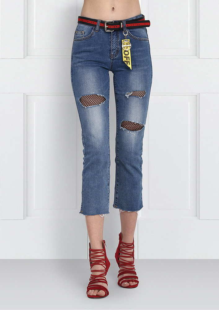 Mesh-insert Ripped Jeans