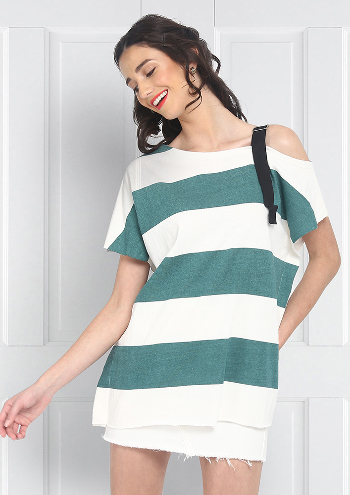 WHITE AND GREEN STRIPED TOP