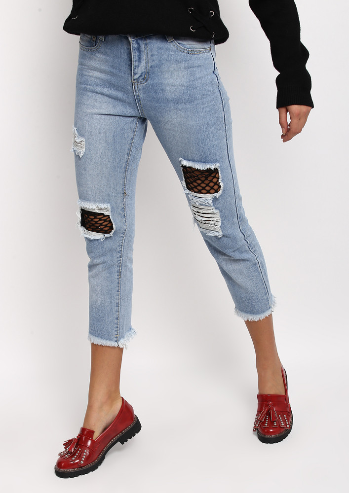 Buy Ripped Jeans with Mesh insert for Women Online in India