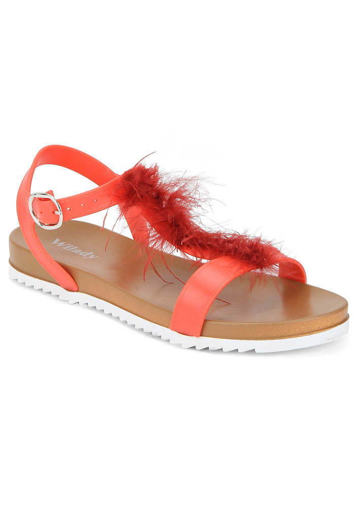 Red Feathered Sandals