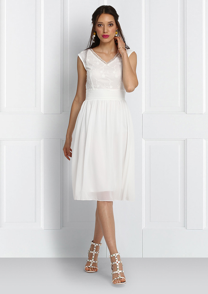 White Dress with Embroidered Yoke