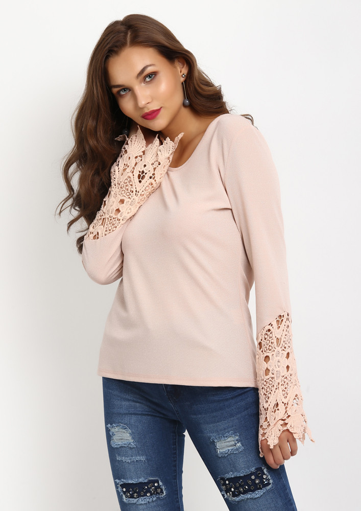 METTALIC LUREX PINK TOP WITH LACE