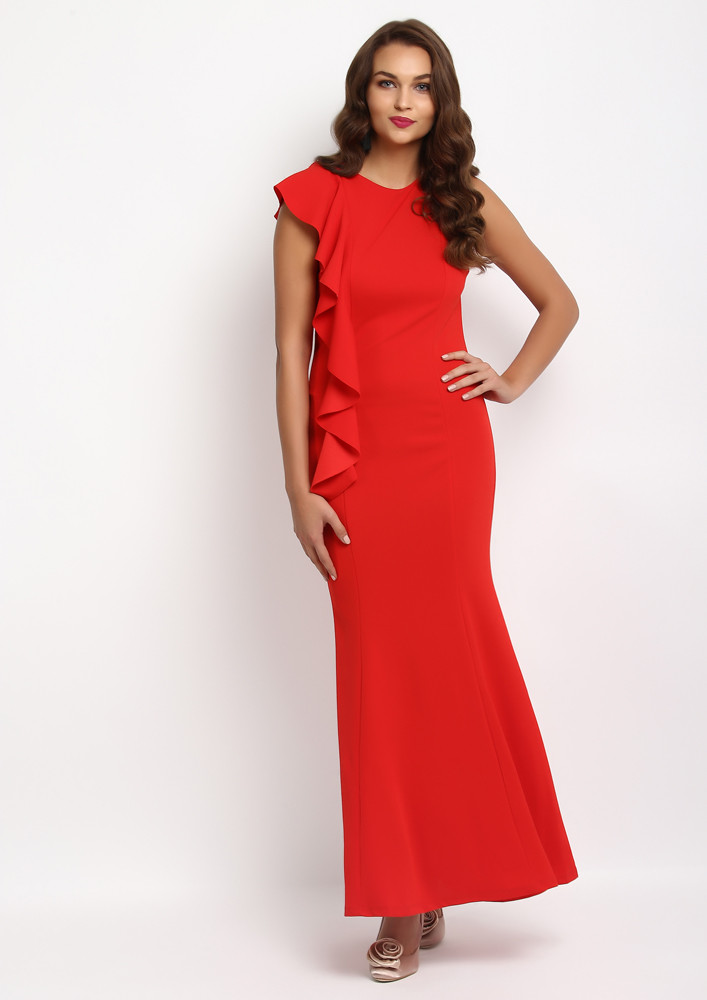 Elegant Red Mermaid Velvet Dress - V-neck Sequined Evening Gown
