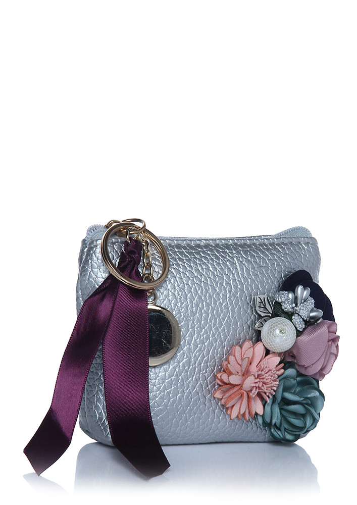 RIBBON AND FLOWER SILVER COIN BAG