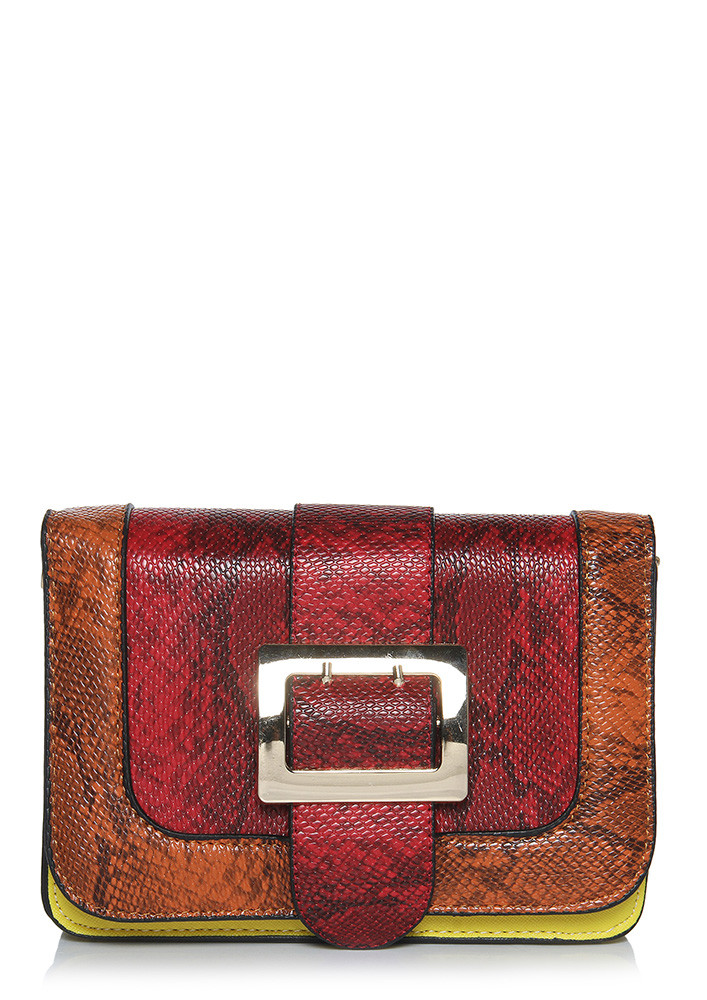 FLAP AND FAUX SKIN RED SLING BAG