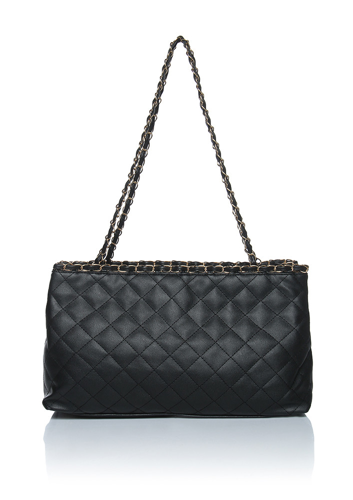 QUILTED BLACK CHAINED SLING BAG