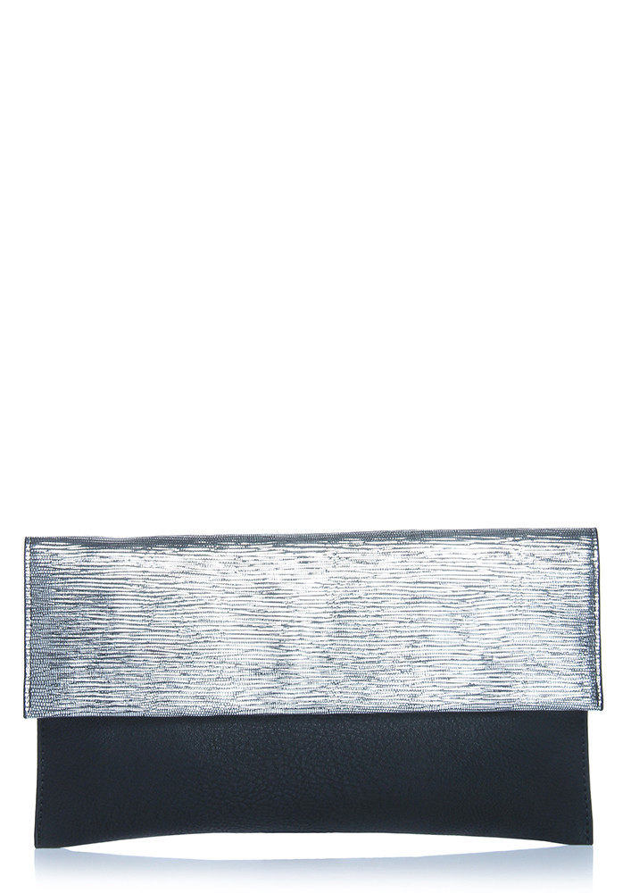 SILVER AND BLACK CLUTCH BAG