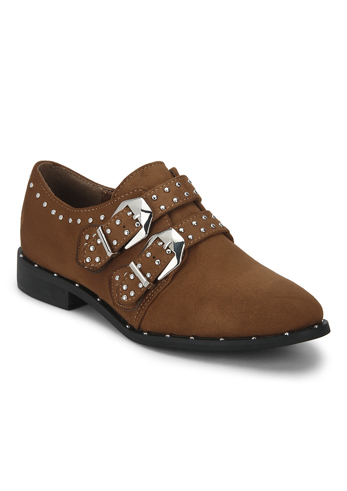 Buckle Studded Camel Shoes