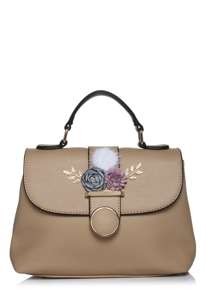ITS ALL ABOUT THE POM POM APRICOT BAG