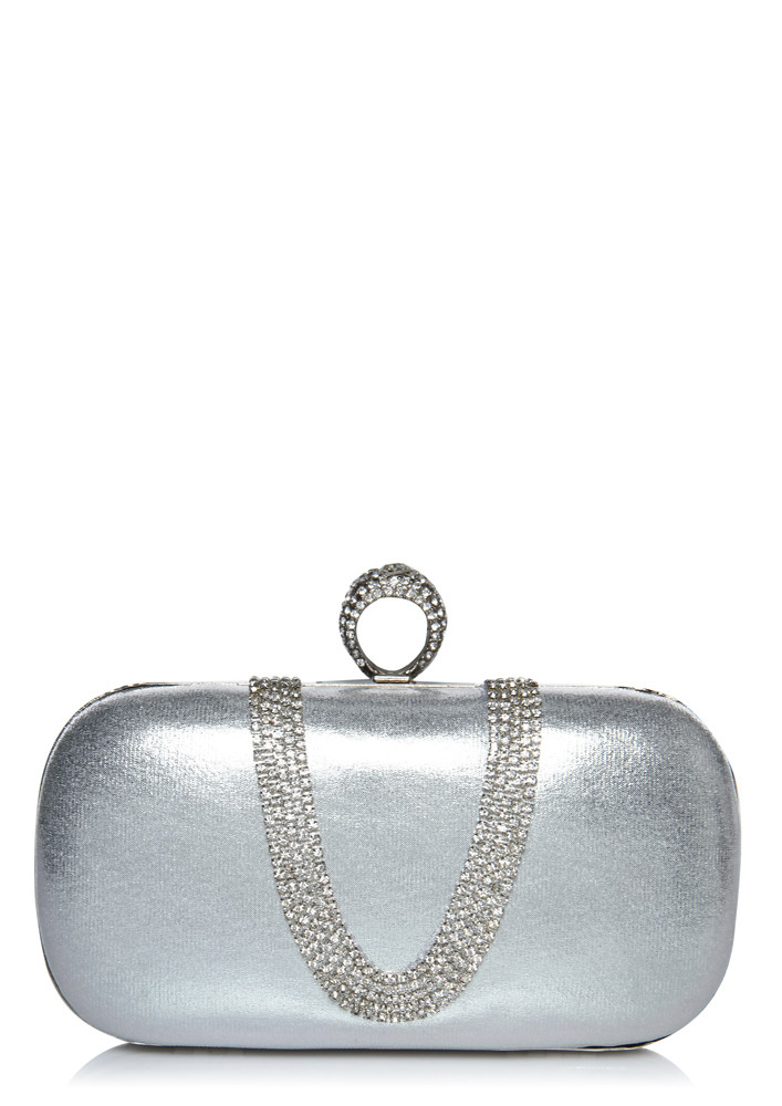 SILVER STUDDED RING CLUTCH