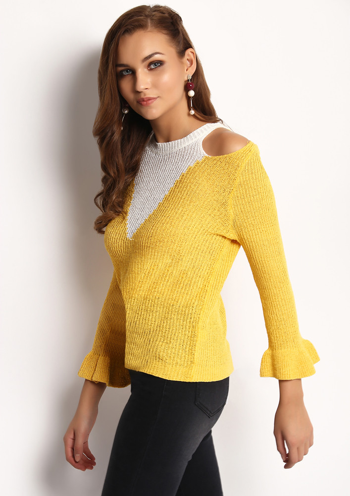 YELLOW AND WHITE KNIT TOP