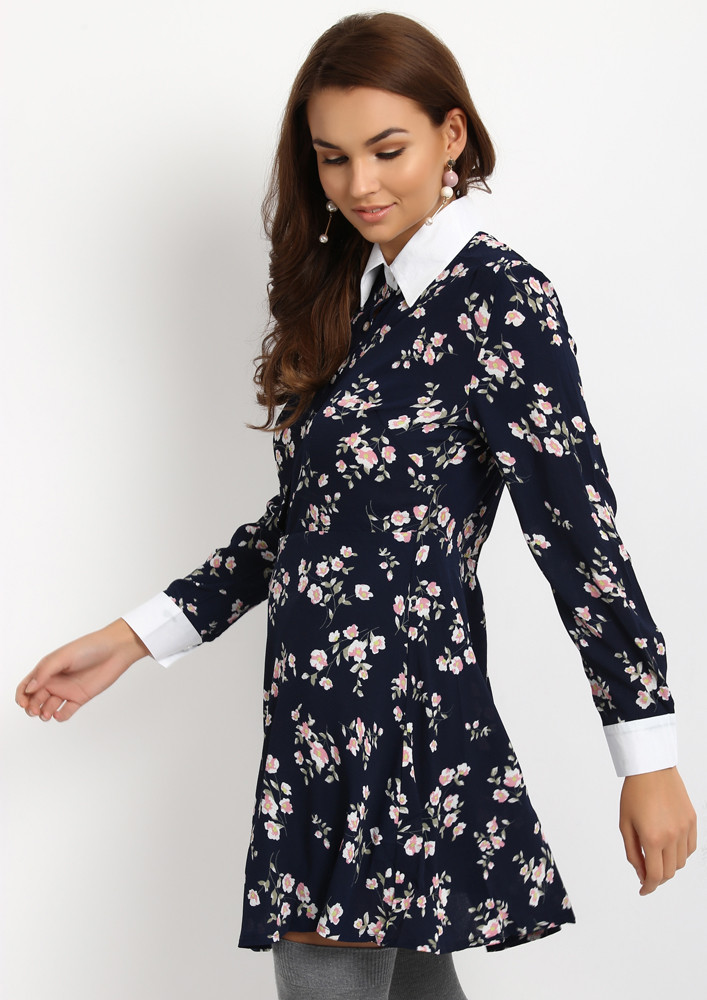 COLLARED FLORAL NAVY DRESS