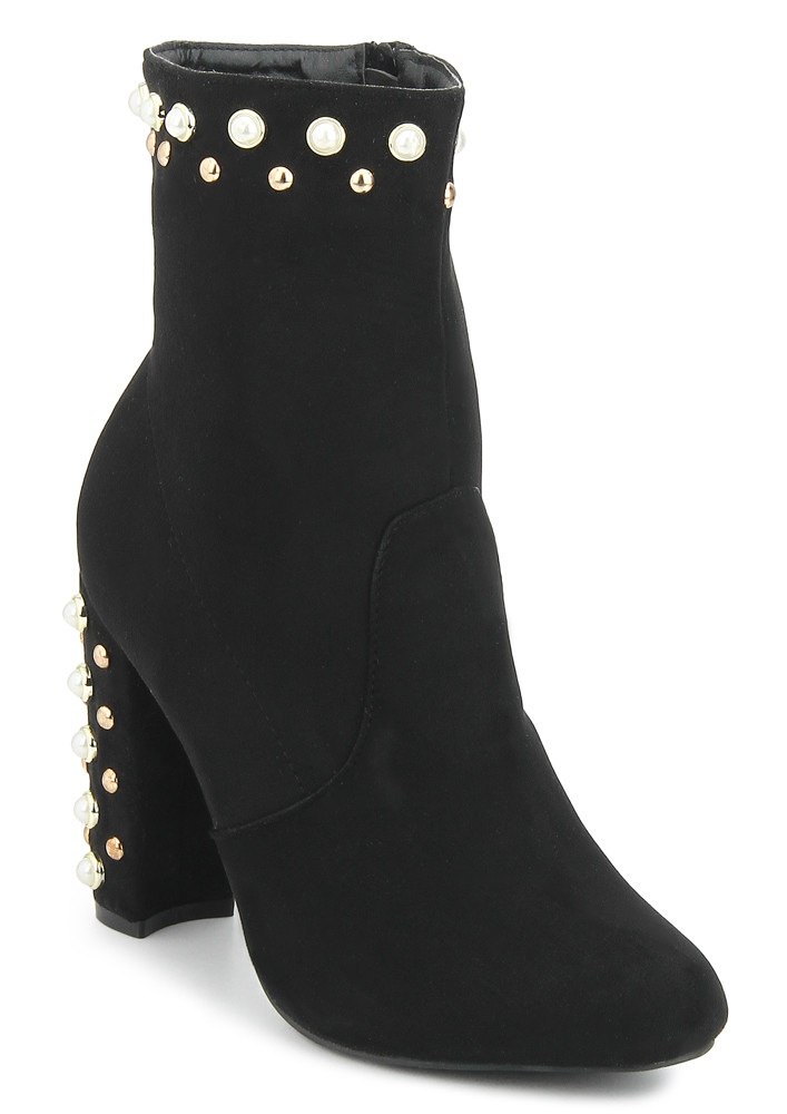 PEARL STUDDED BLACK ANKLE BOOTS