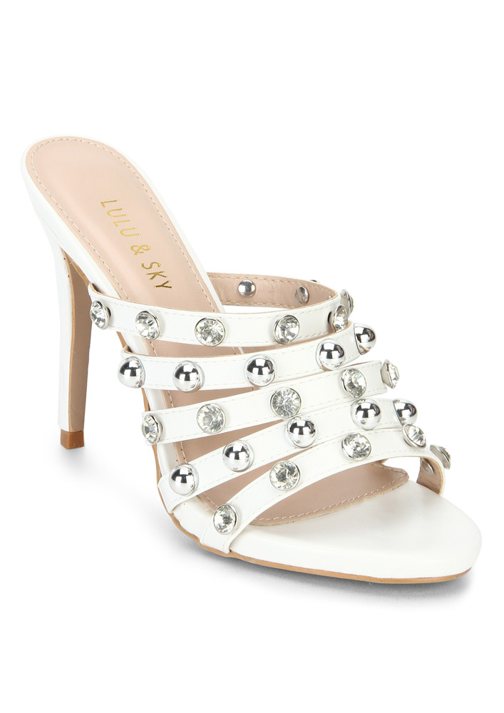 Buy The White Pole Transparent Block Heel Stone Studded Heels Sandal Trendy  Party Sandals for Women & Girls at Amazon.in