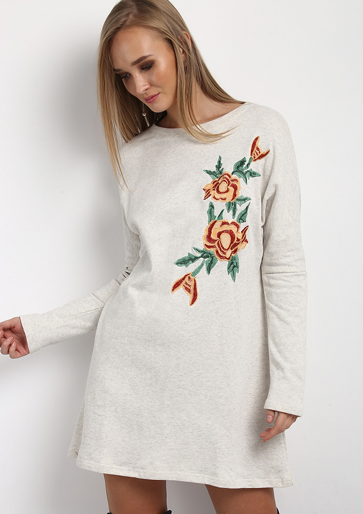 FLORAL EMBROIDERED GREY DRESS