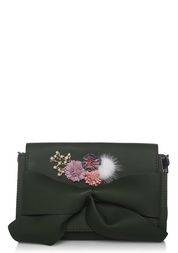 BOW ME UP GREEN SLING BAG