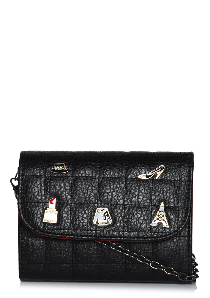 BLACK QUILTED DETAILED BAG