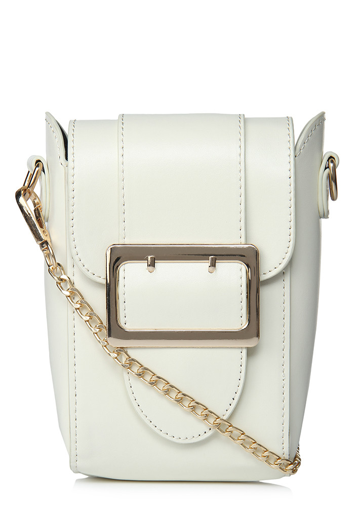 WHITE BUCKLE IT UP SLING BAG