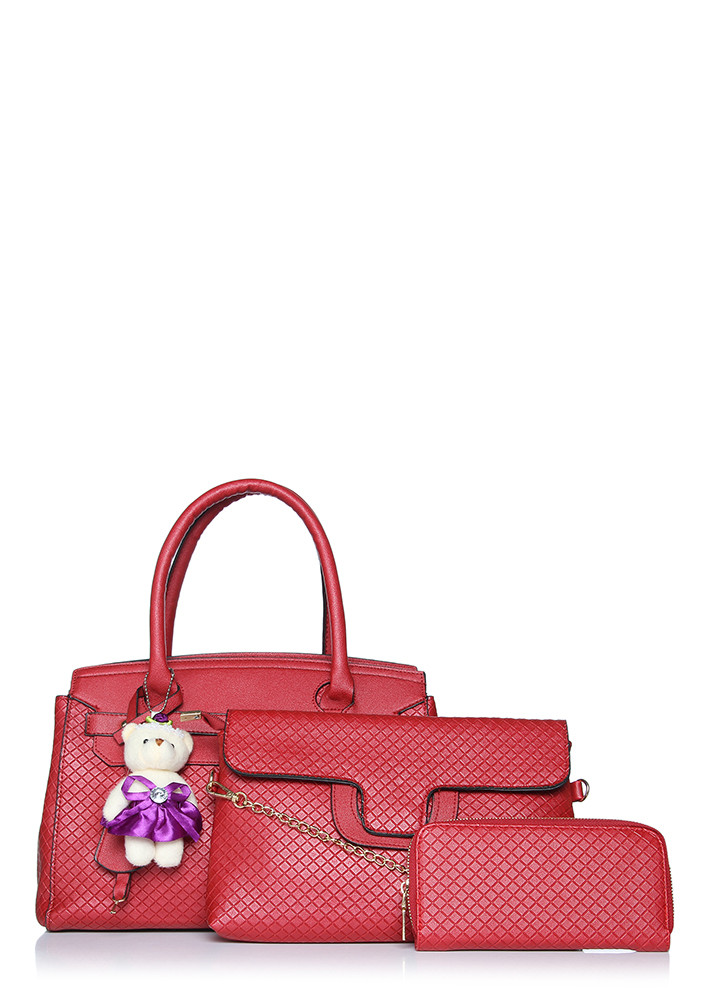LIL TED RED HANDBAG WITH POUCHES
