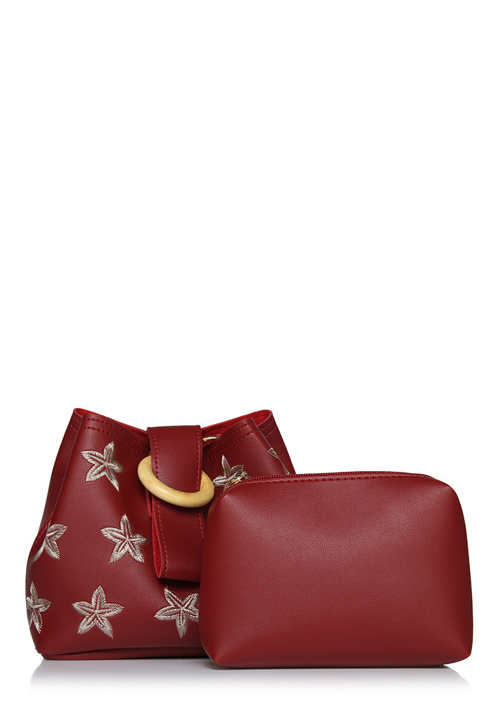 STARSTRUCK RED BUCKET BAG WITH POUCH