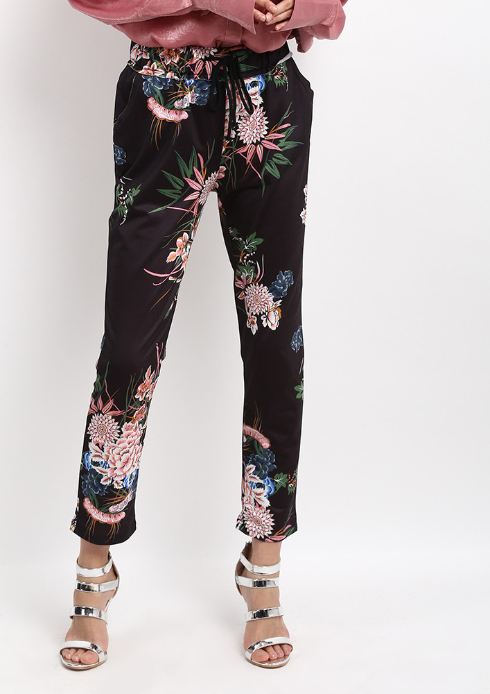 WE'RE WITH YOU BLACK FLORAL PANTS