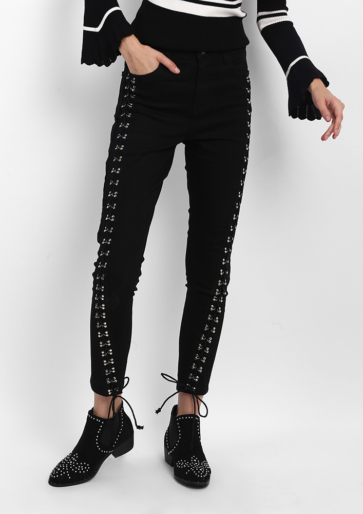LACE UP AND GO BLACK TROUSERS