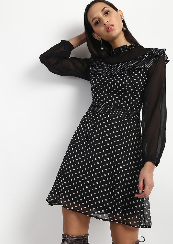 SPOTS TO BE MISSED BLACK AND WHITE DRESS