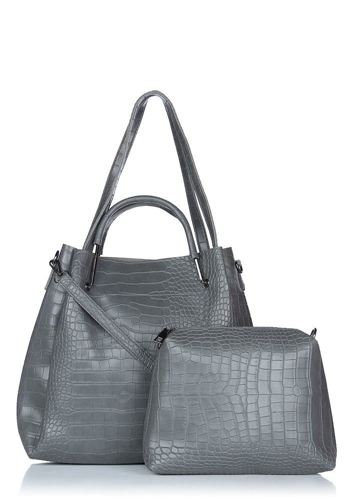 MINIMALLY YOURS GREY TOTE BAG WITH POUCH