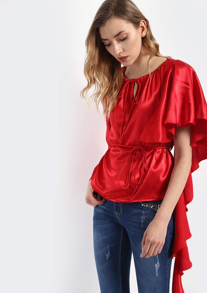 DREAM IN RED SATIN BLOUSE