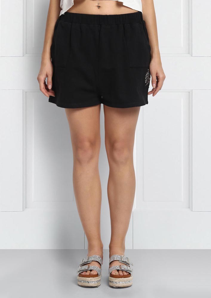 Black sequin embellished shorts