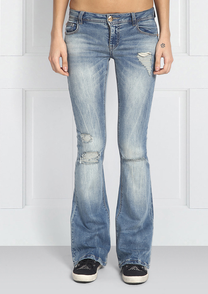 Faded & Ripped Bootcut Jeans