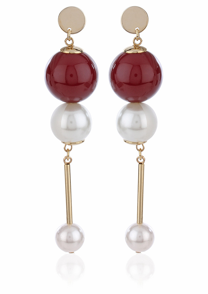 Wine & Pearl Drop Earrings