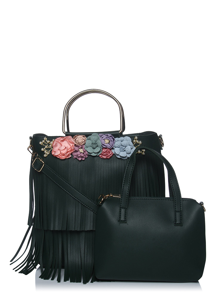 Hobo bag with fringe, Black - Sisley