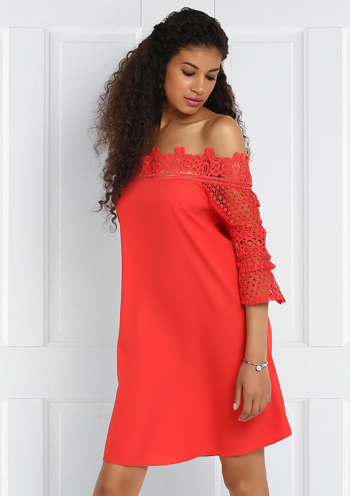 NEVER SAY NO TO RED OFF SHOULDER DRESS 