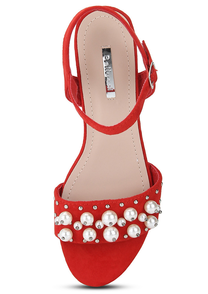 Perphy Studded Heel Ankle T-strap Chunky Clear Heels Sandals For Women Red  8.5 : Target