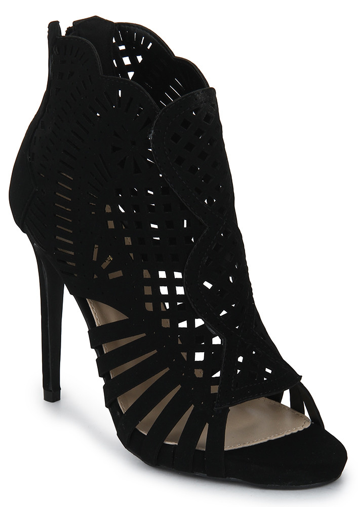 Black Patent Leather Cut Out Detail Stiletto Heel Court Shoes