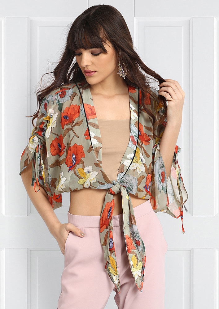 FLORAL WRAP AND TIE TOP