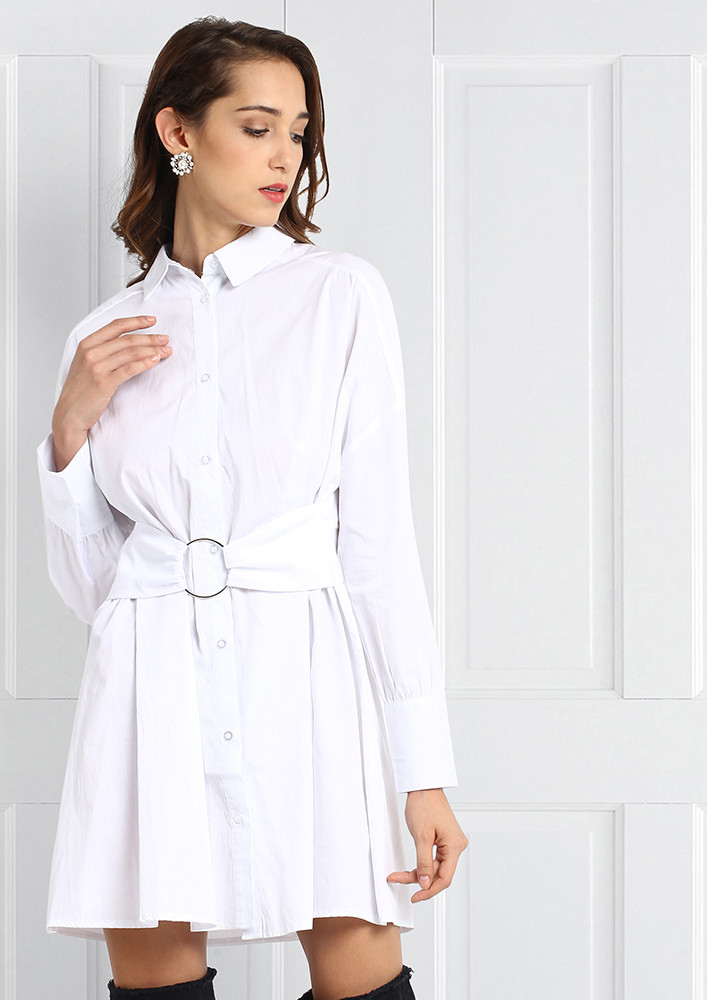 WHITE ALMOST FOOLED YOU SHIRT DRESS