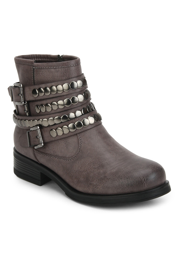 GREY BUCKLE IT UP ANKLE BOOTIES