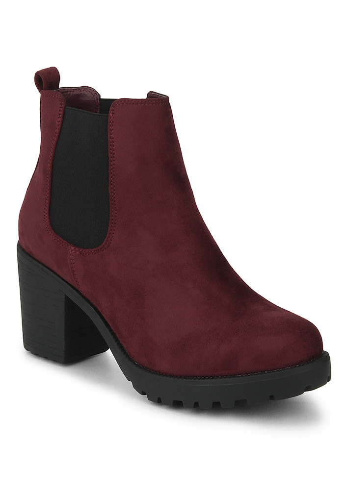 INTO THE GROOVE WINE ANKLE BOOTS
