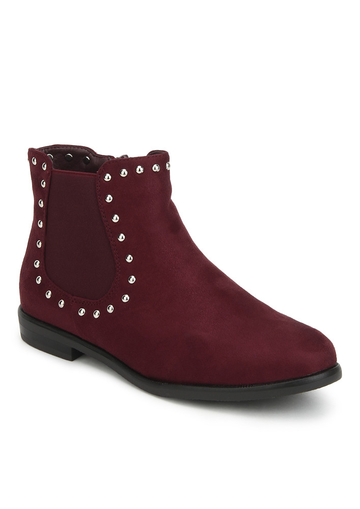 OH SO STUD WINE ANKLE BOOTS