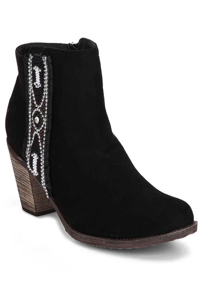 BLACK EMBROIDERED WESTERN ANKLE BOOTS
