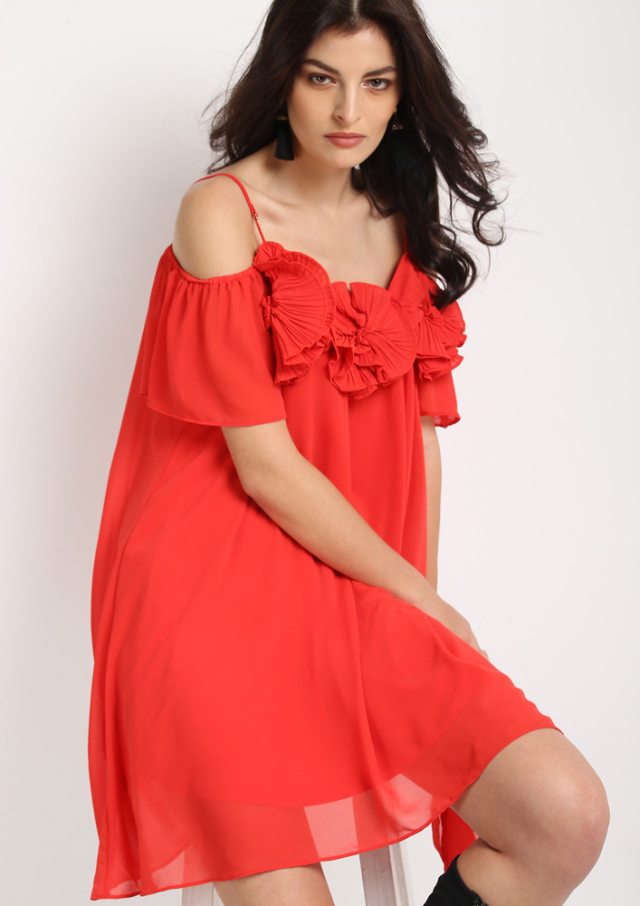FLOWERY FRONT RED TANK DRESS