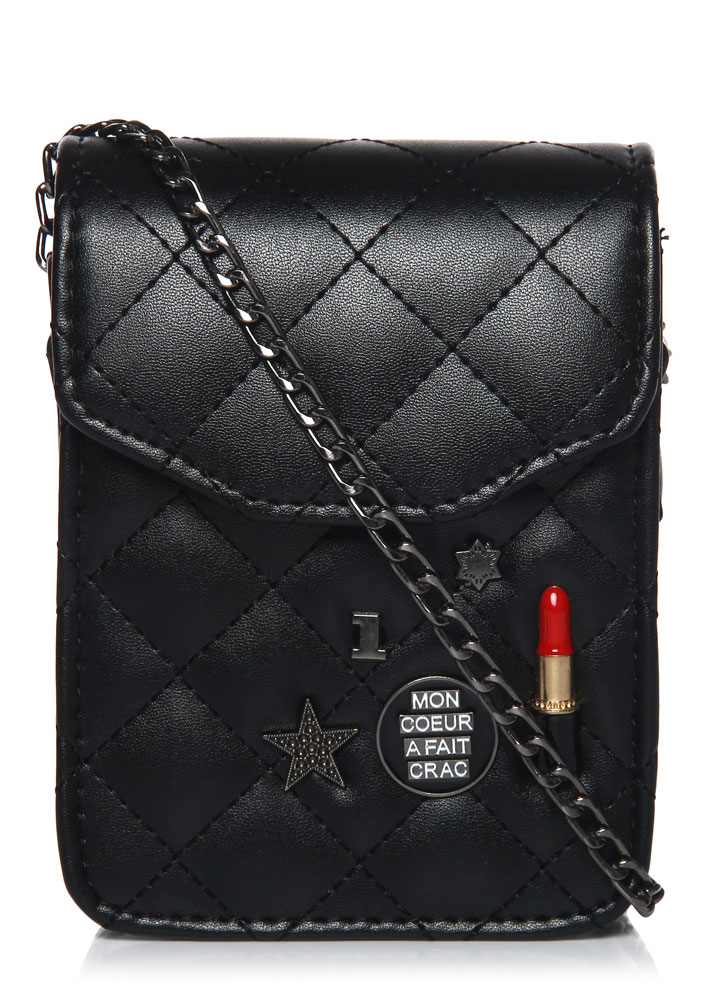 BLACK QUILTED LIPSTICK BAG