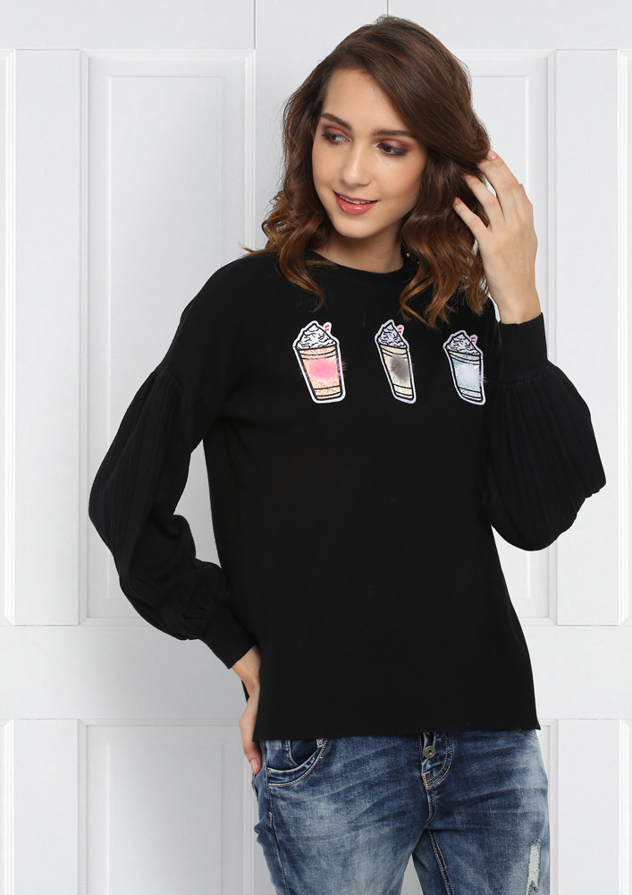 PRINT ME UP CASUAL BLACK SWEATER
