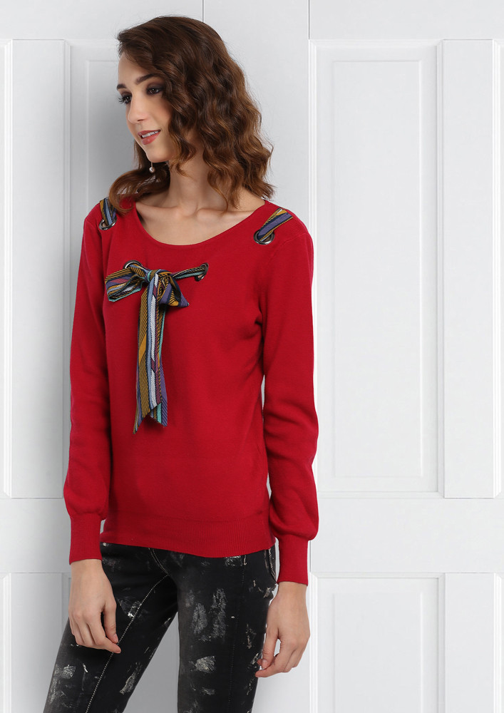 RED BOW TIE SWEATER 