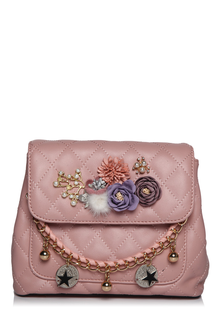 FLORAL CHAINED PINK BAG