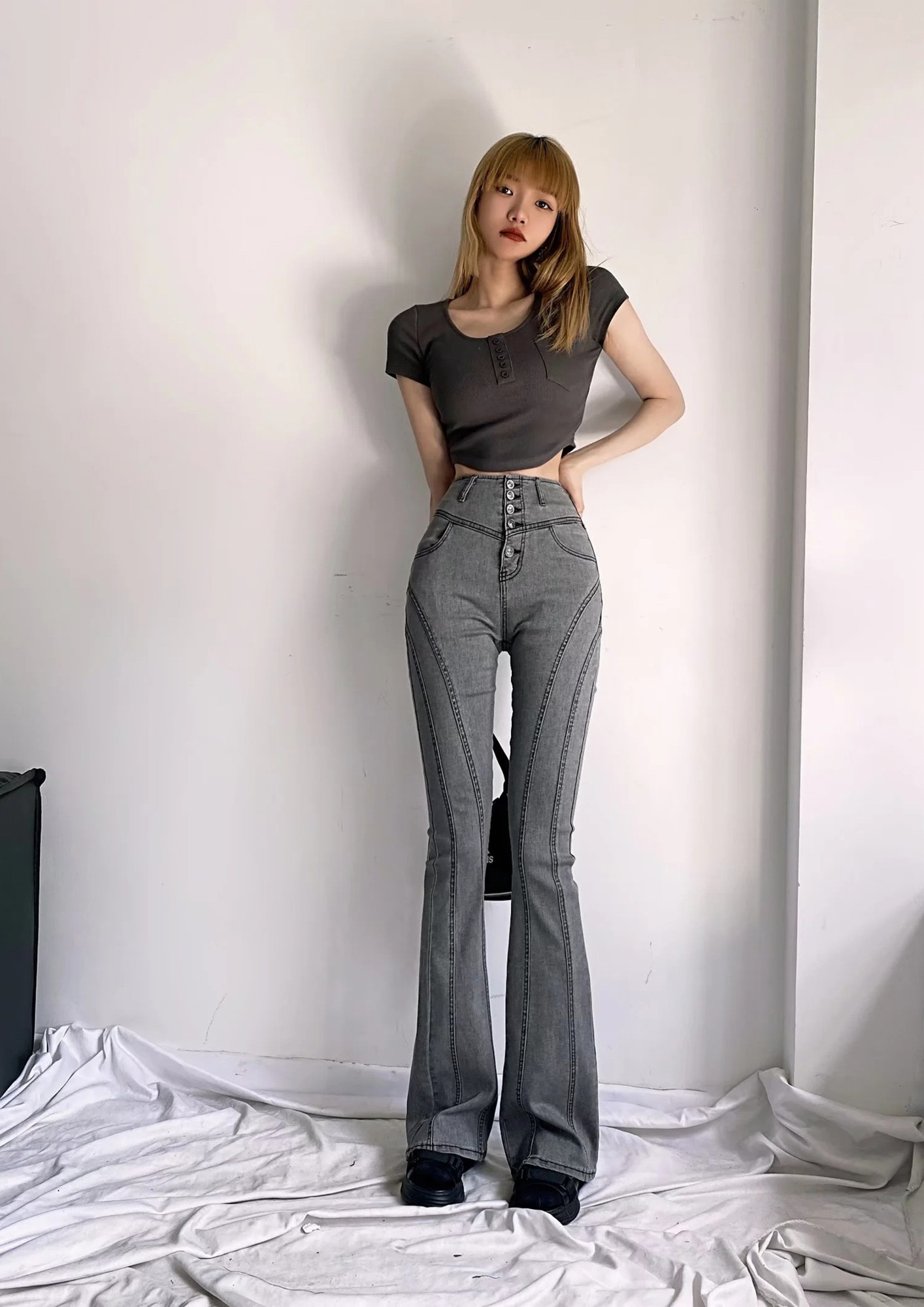 Buy High Waist Bell Bottom Trouser/Wide Leg Trouser for Women/Girls (Color:  Olive, Black) - Lowest price in India| GlowRoad