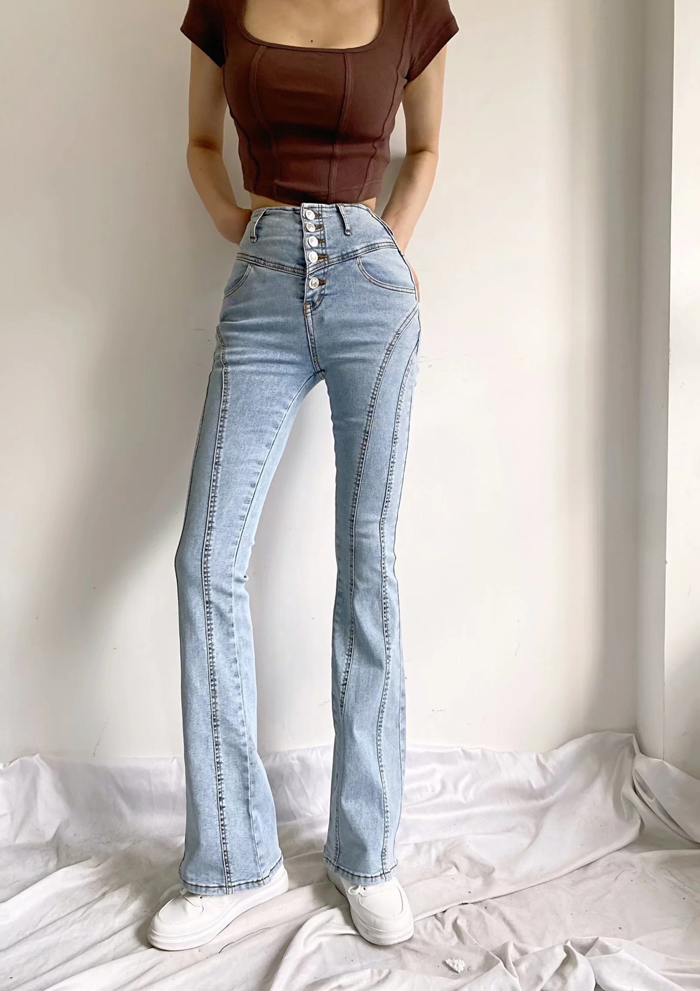 Buy BUTTON-DOWN DARK-BLUE FLARE JEANS for Women Online in India